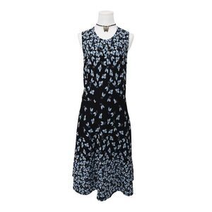 Leota Butterfly Print Sleeveless Dress Black Blue Size L Y2K Minimalist Fairy